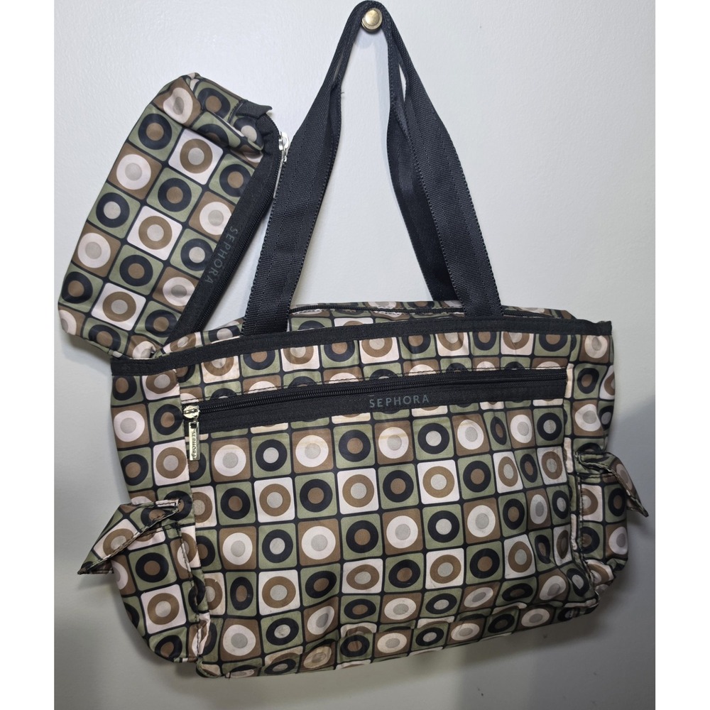 Sephora Retro Geometric Travel Tote Makeup Organizer Bag w/ Pouch Y2K Style